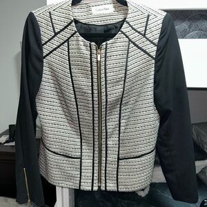 Calvin Klein Black & Ivory Tweed Zip-Front Blazer